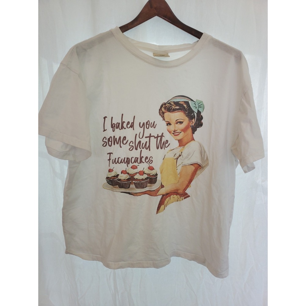 Comfort Colors‎ Retro Pinup Shut The Fucupcakes Graphic T-Shirt White XL